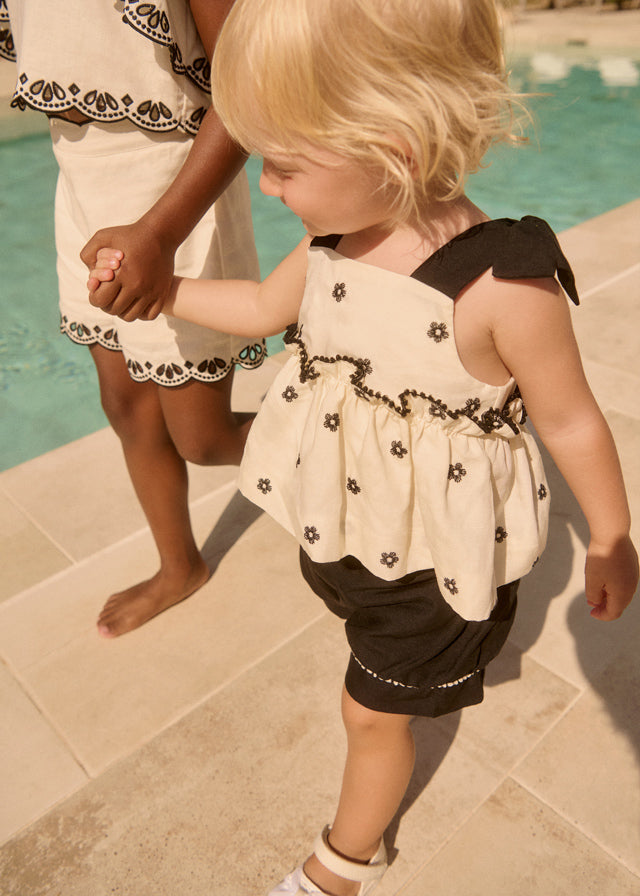 Conj. bermuda bordado flor Abel & Lula 5270