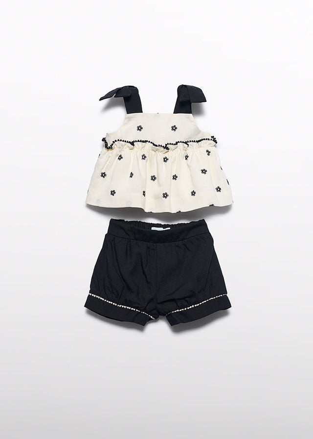 Conj. bermuda bordado flor Abel & Lula 5270