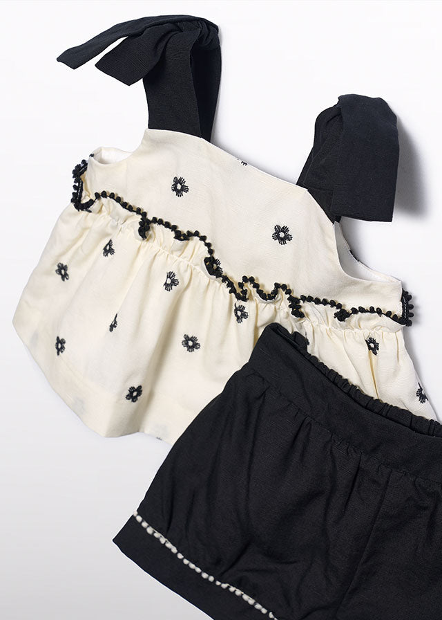 Conj. bermuda bordado flor Abel & Lula 5270