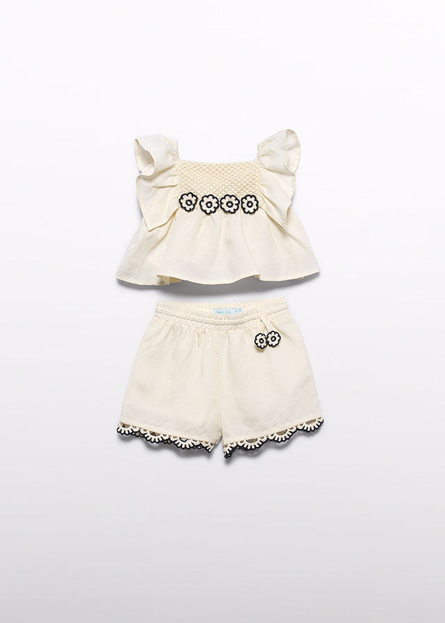 Conj. bermuda apliques crochet 5271