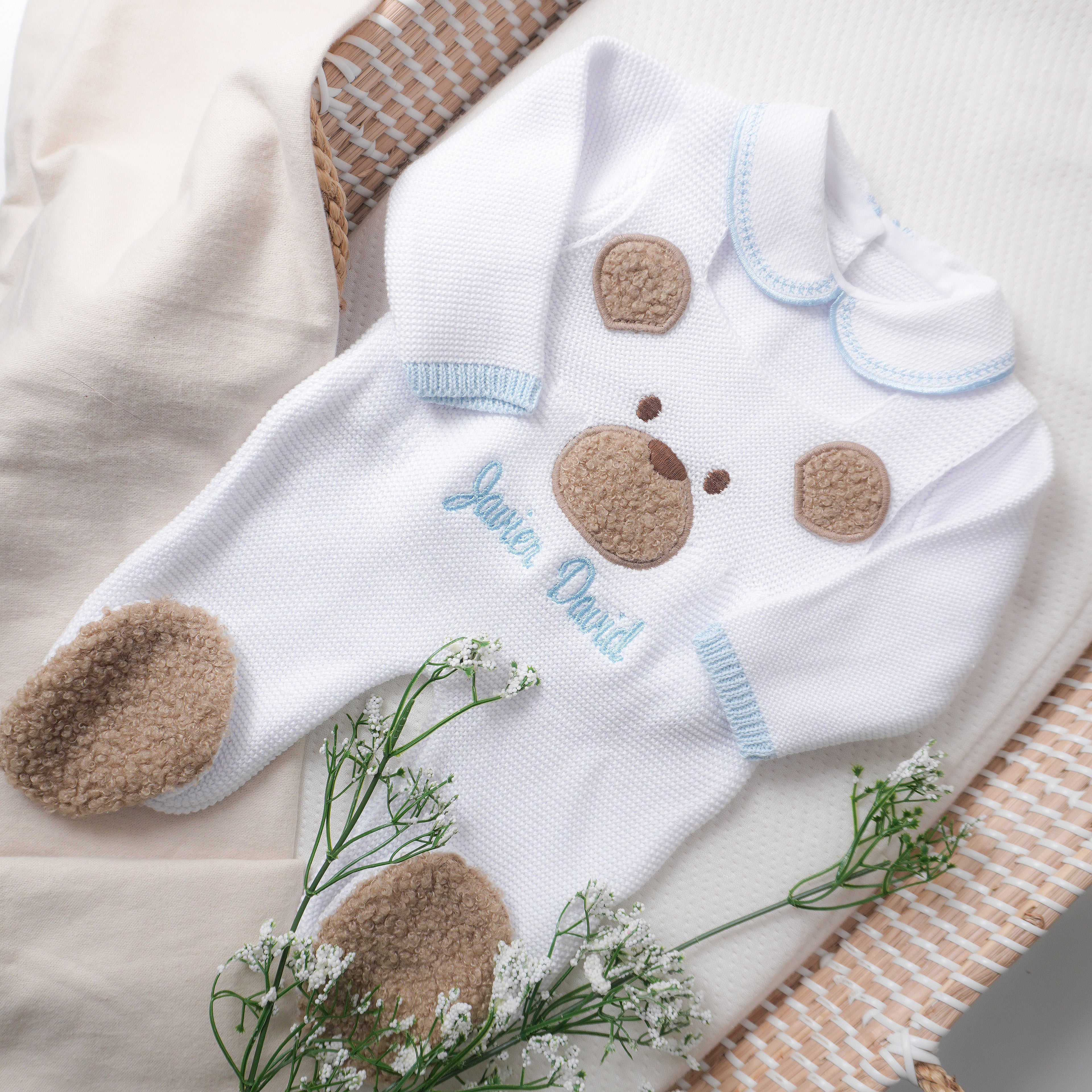 Primera Puesta Peluche Blanco con Celeste