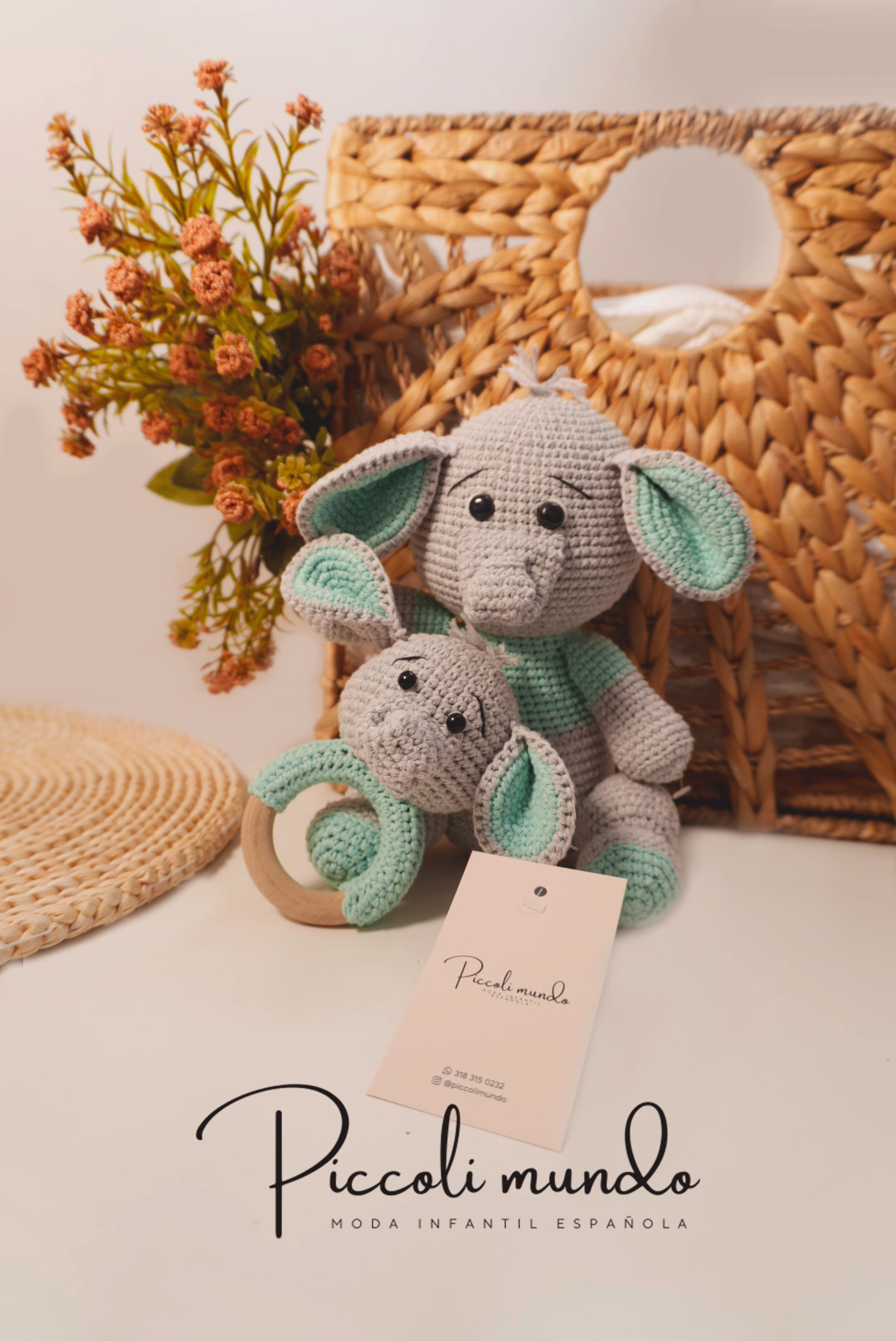 Peluche y Sonajero Crochet de Elefante