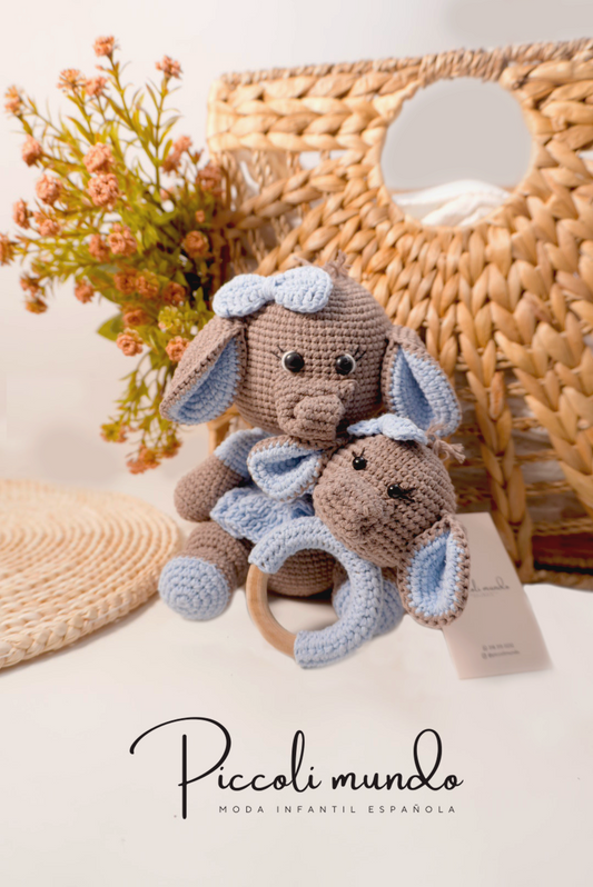 Peluche y Sonajero Crochet de Elefante
