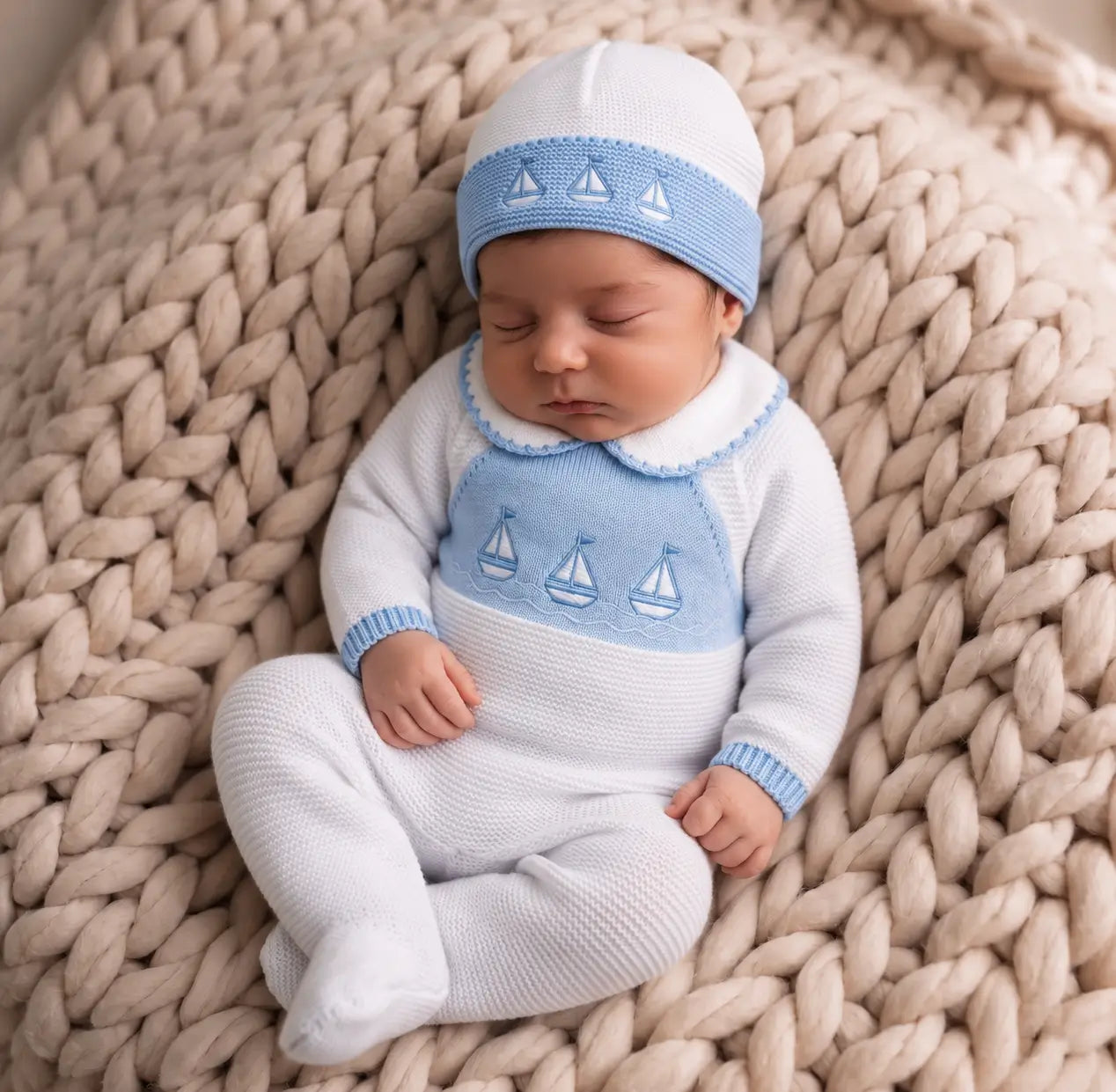 Primera Puesta Barquito Blanco con Celeste