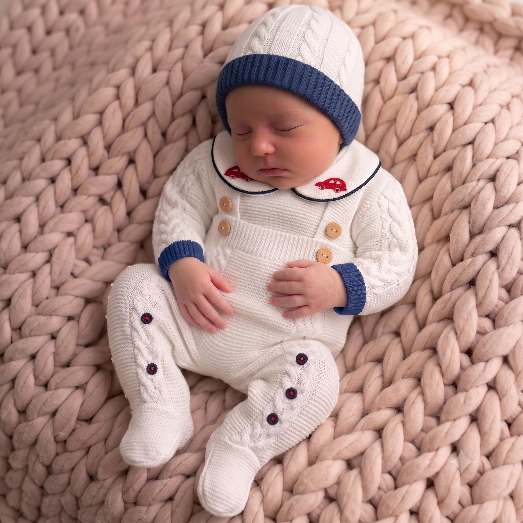 Primera Puesta Carrito Blanca con Azul Marino