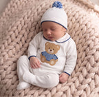 Set de Osito Blanco con Azul Cobalto