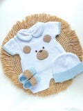 Primera Puesta corta Peluche Blanca con Celeste