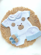 Primera Puesta corta Peluche Blanca con Celeste
