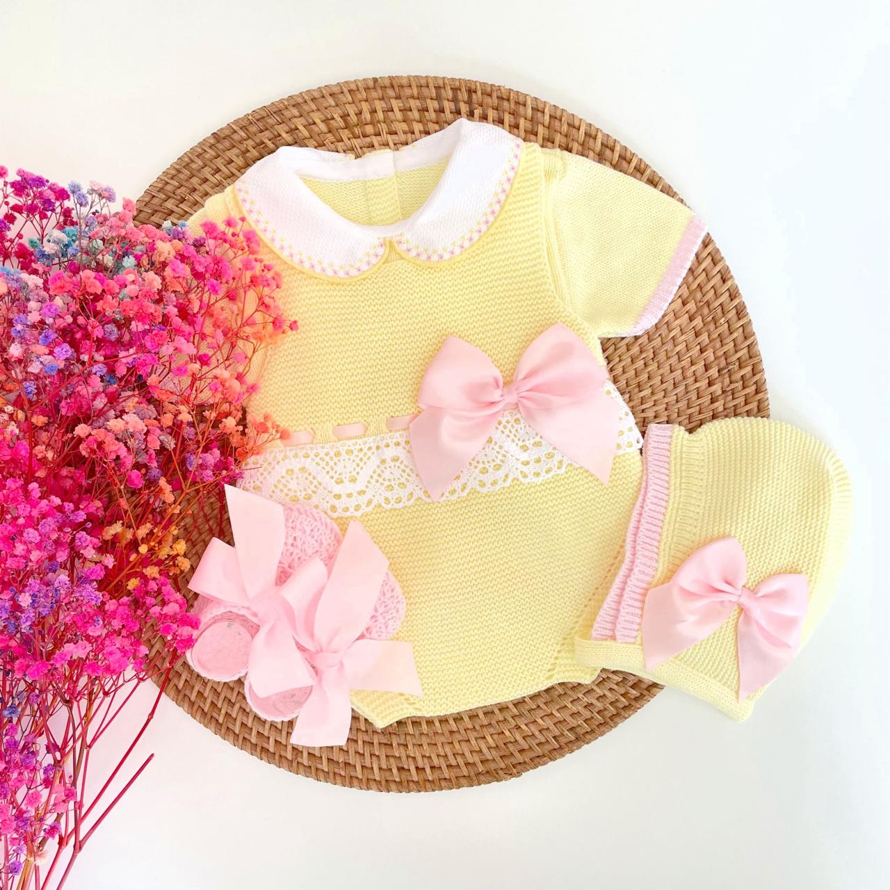 Primera Puesta Romana Ranita Amarillo Con Rosa Bebé