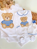 Set de Osito Blanco con Azul Cobalto